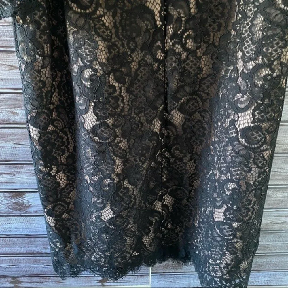 LOFT Cold-Shouldered Black Lace Lined‎ Dress Size 8